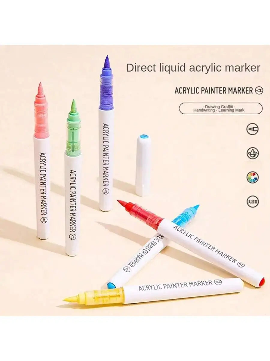 Acrylic Marker Pen Set – 9PCS Soft Brush DIY Paint Art Markers for Students