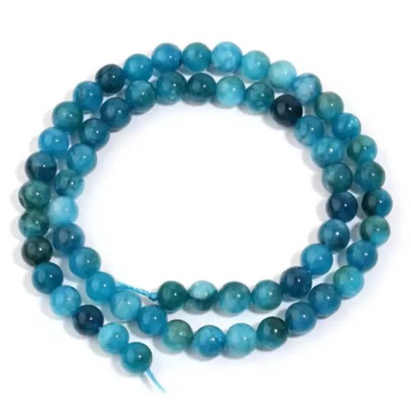 Blue Apatite Round Gem Bead Strand