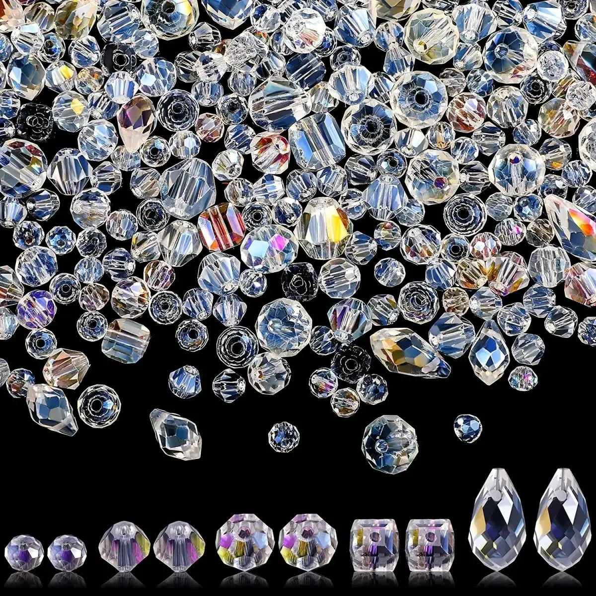 Mixed Crystal Glass Beads – 300PCS Bulk Assorted Beads for DIY Jewelry & Crafts