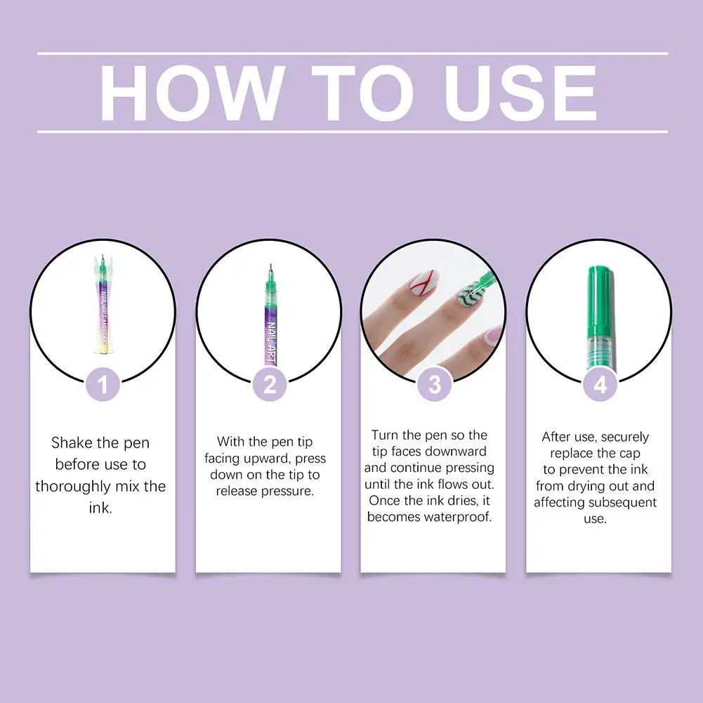 12PCS Nail Art Graffiti Pens – Waterproof, Quick-Dry Acrylic Nail Pens