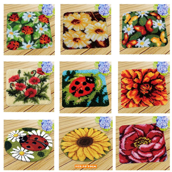 Flower Latch Hook Kit – DIY Embroidery Rug & Pillow Craft Set