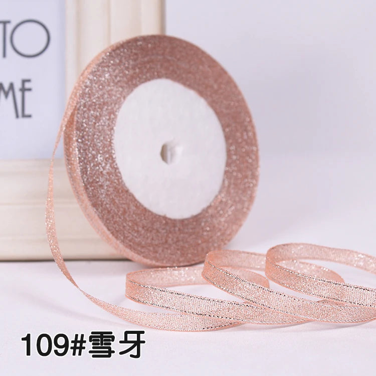 25Y 6mm Glitter Silk Satin Ribbon – Silver/Gold