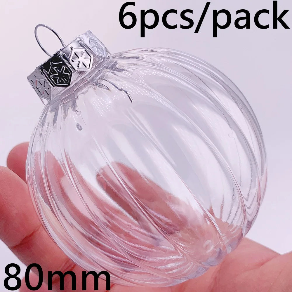 6pcs Transparent Shatterproof Christmas Baubles – 80mm Plastic Ornaments