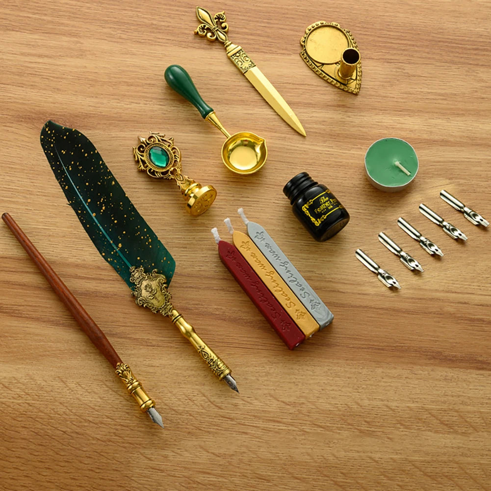Retro Feather Pen Writing Ink Set