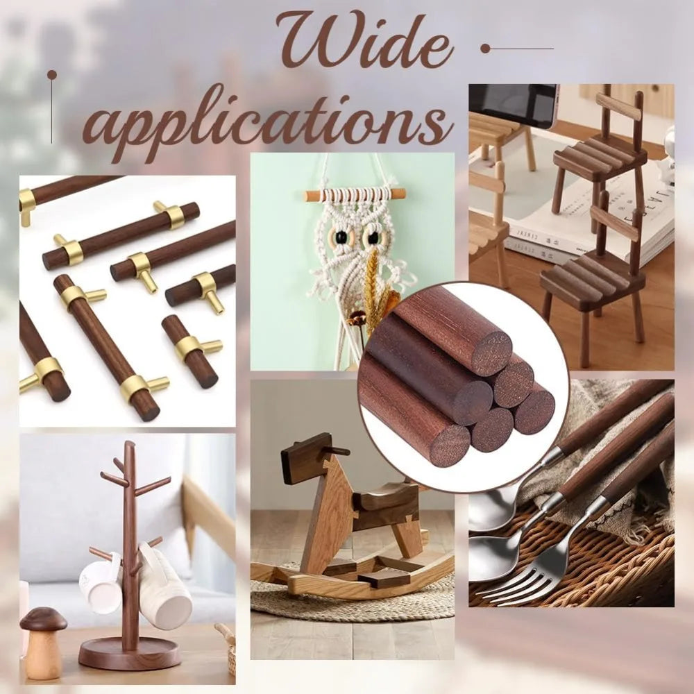 Walnut Dowel Rods – 14pcs 5.9" x 0.4" Wooden Craft Sticks for DIY & Carving
