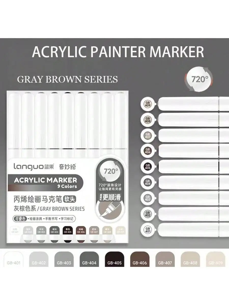 Acrylic Marker Pen Set – 9PCS Soft Brush DIY Paint Art Markers for Students