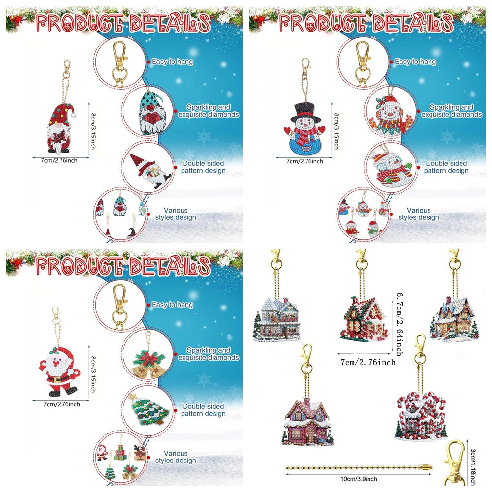 DIY Diamond Art Keychain Set – 5PCS Acrylic Christmas Ornaments for Holiday Décor