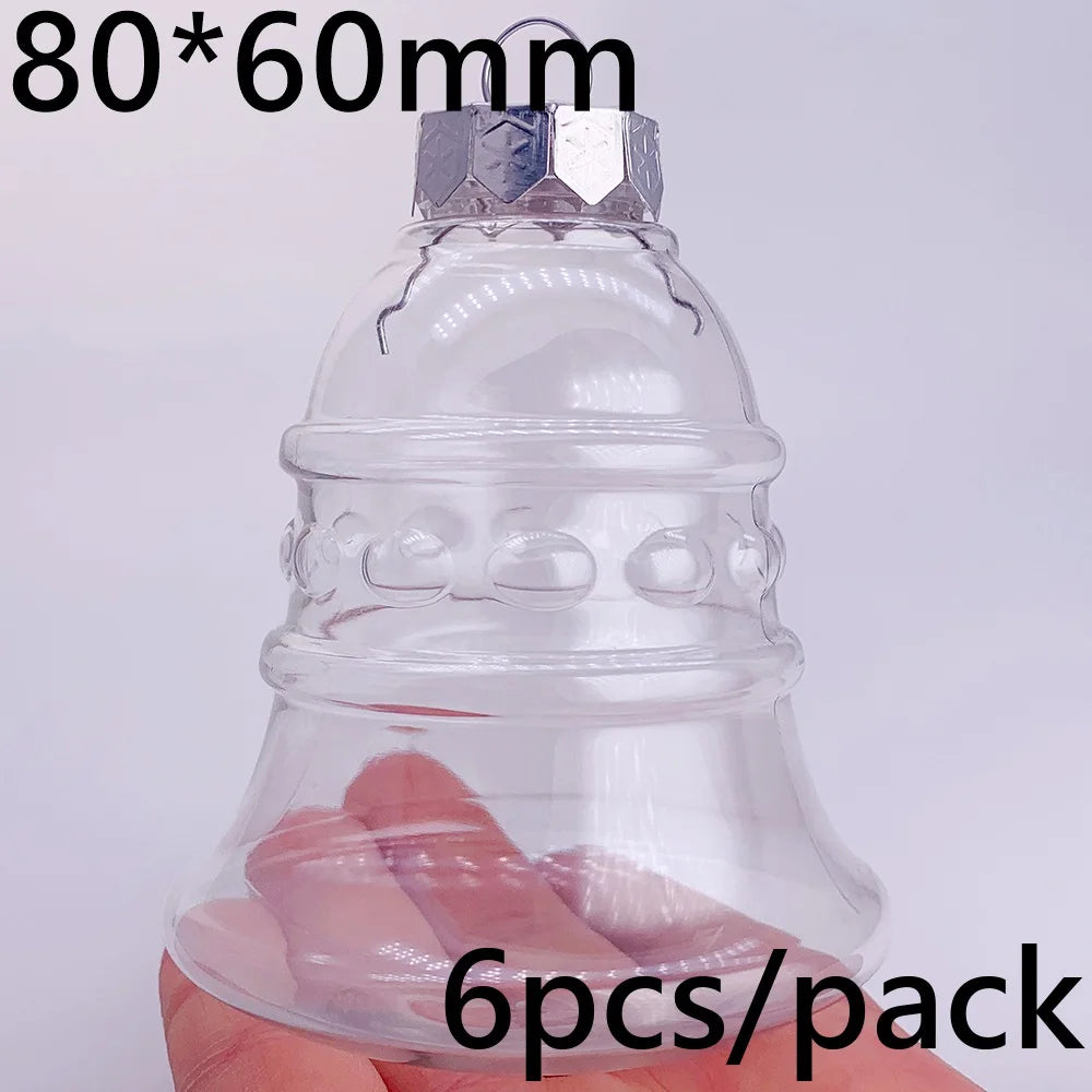 6pcs Transparent Shatterproof Christmas Baubles – 80mm Plastic Ornaments