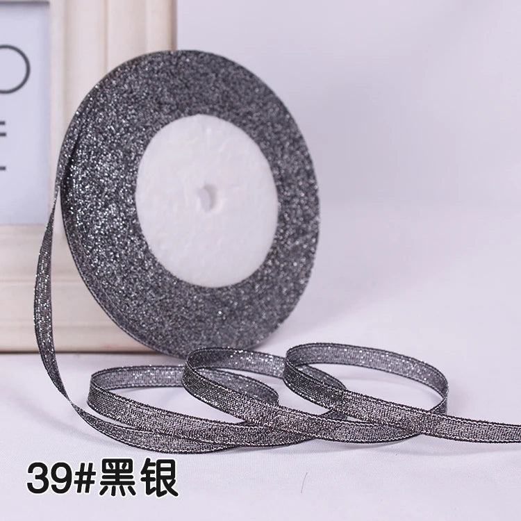 25Y 6mm Glitter Silk Satin Ribbon – Silver/Gold