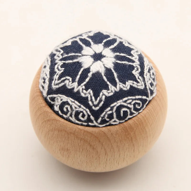 DIY Sashiko Pin Cushion with Wooden Base