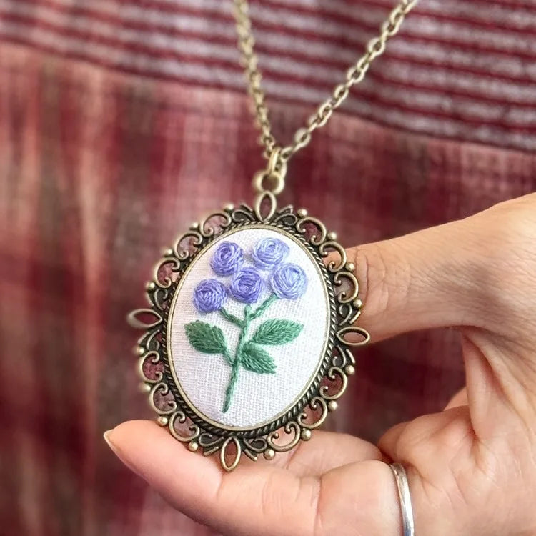 Rose Mini Embroidery Necklace DIY Pendant Kit