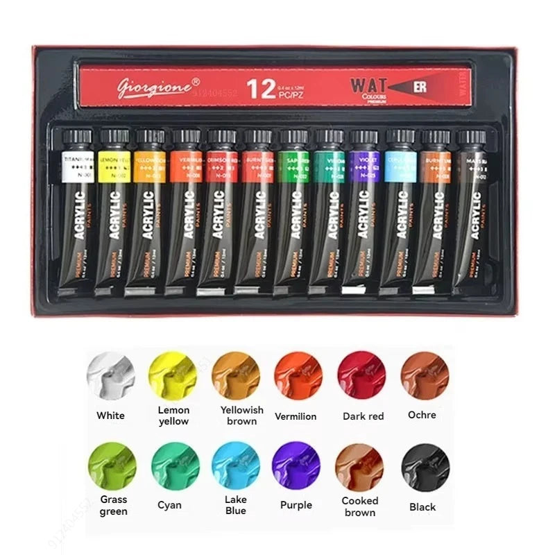 Acrylic Paint Set – 12/24/30 Colours (12ml) for Canvas, Wood, Fabric & Crafts
