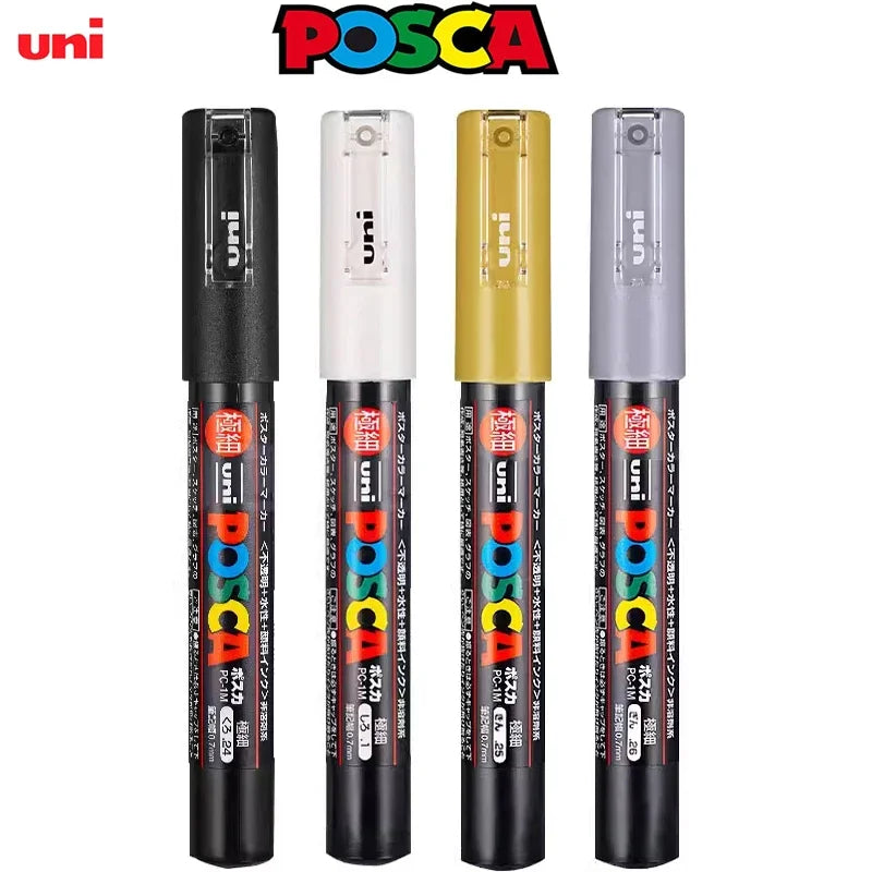 🎨 UNI POSCA Acrylic Paint Marker Set – PC-1M / PC-3M / PC-5M Quick-Dry Permanent Paint Pens