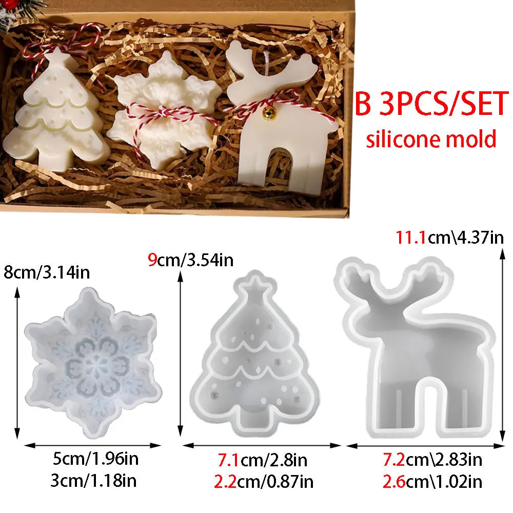 🕯️ 3PCS Gingerbread Man, Elk, Pine & Snowflake Scented Candle Silicone Mold – DIY Winter Home Decor & Handmade Christmas Gifts