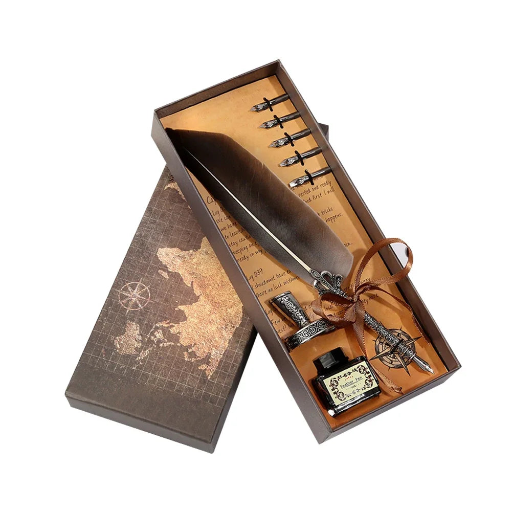 Retro Feather Pen Writing Ink Set