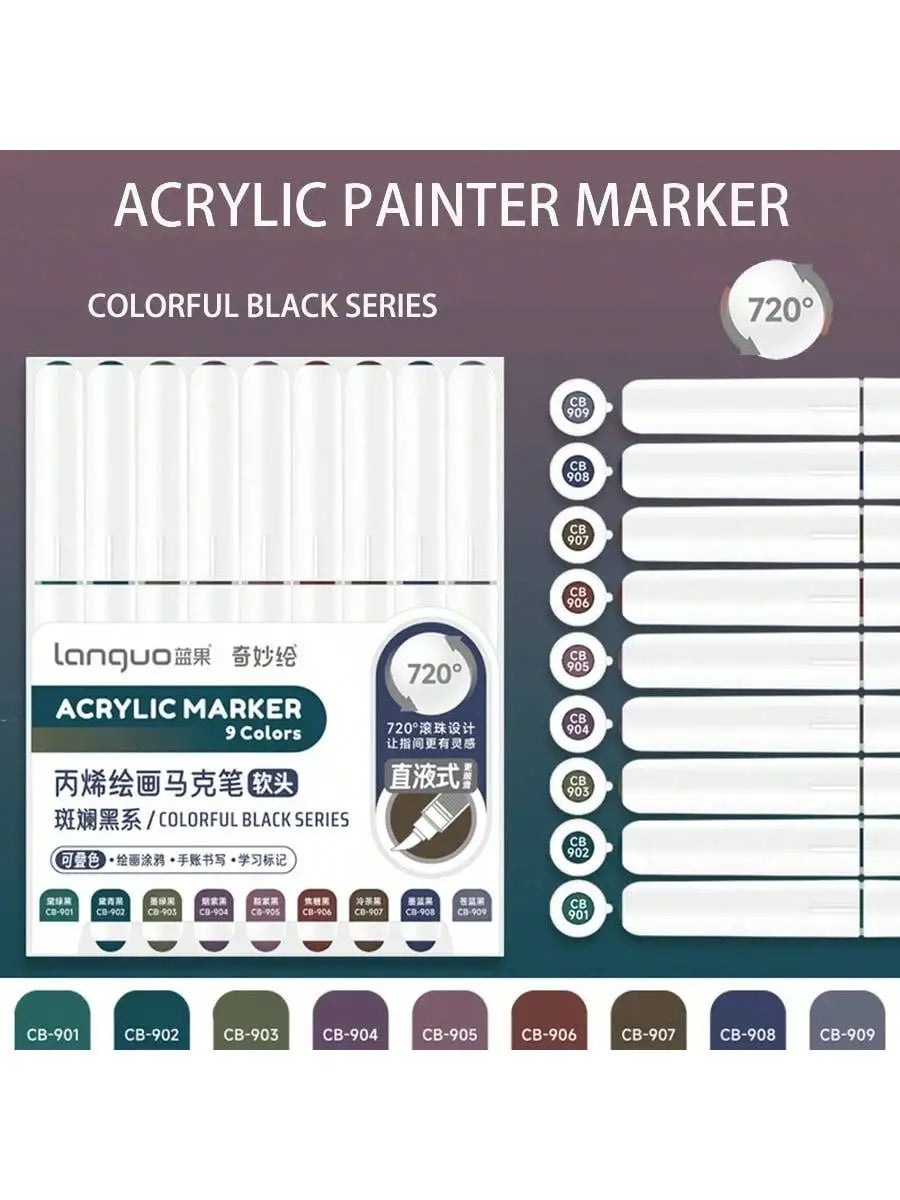 Acrylic Marker Pen Set – 9PCS Soft Brush DIY Paint Art Markers for Students