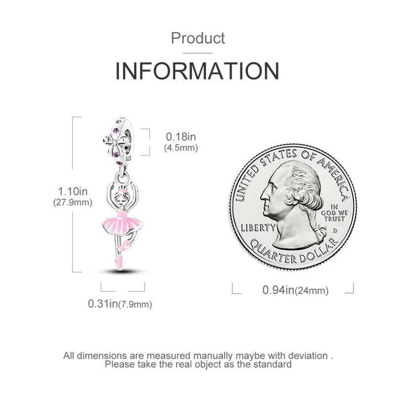 925 Sterling Silver Pink Ballet Girl Pendant – DIY Jewelry Charm for Bracelet & Necklace