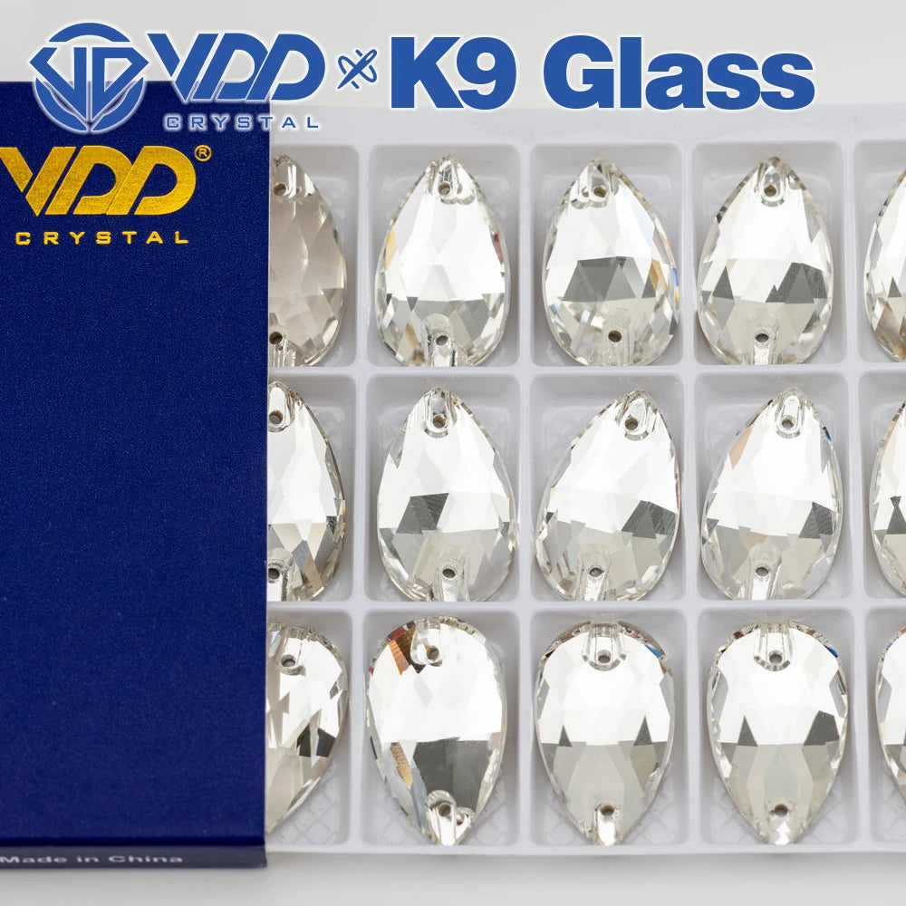 VDD Pear-Shaped K9 Glass Sew-On Rhinestones – Multicolor Crystal Stones