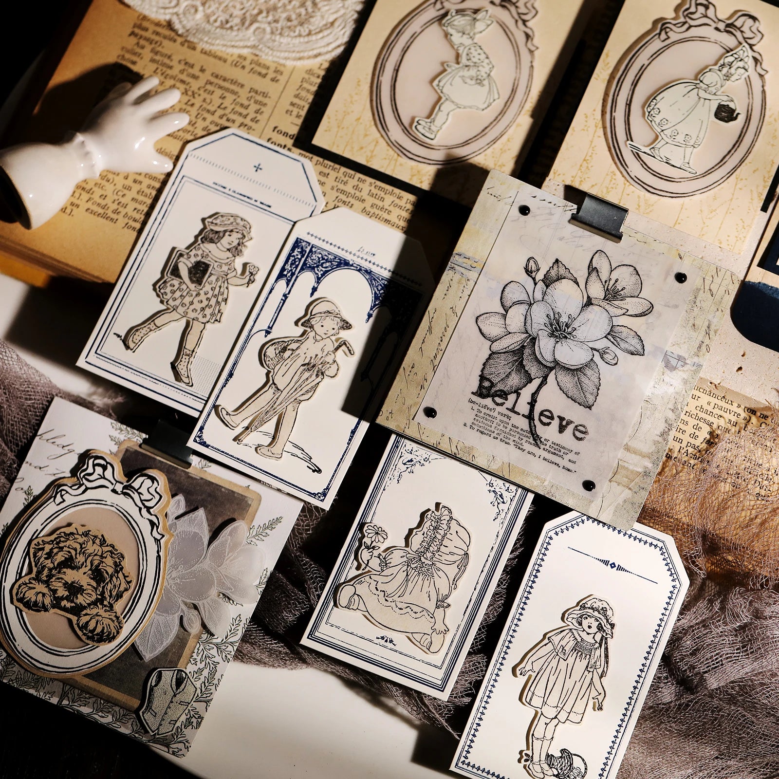 Vintage Flower & Bear Wooden Rubber Stamp – DIY Scrapbooking & Card Making