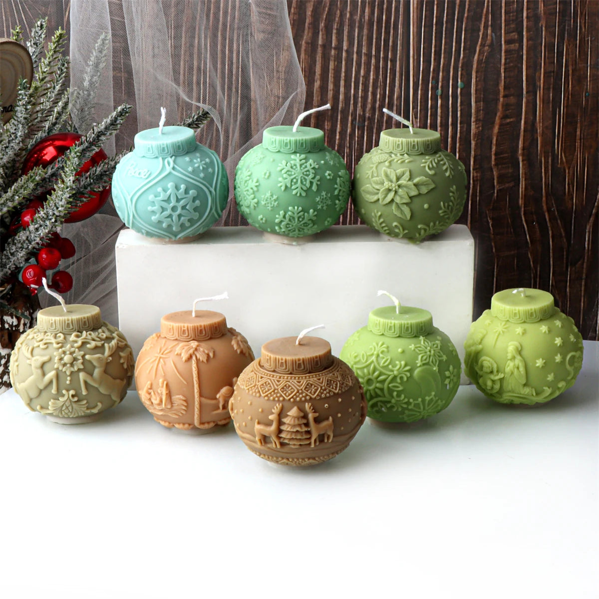 3D Christmas Ball Candle Mold – Silicone Embossed Lantern Mold for DIY Crafts