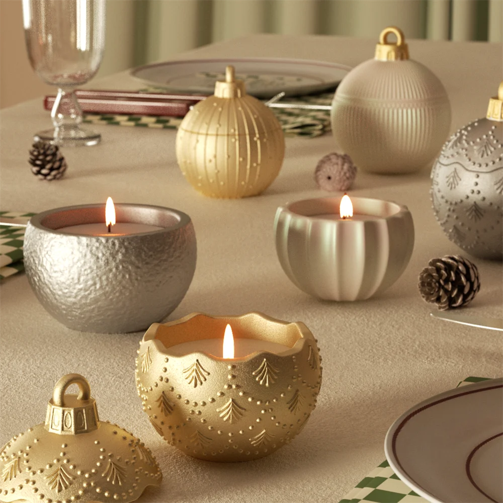 Twinkle Bauble Candle Jar Silicone Mold – 4oz Concrete Jesmonite Mold for DIY Candle Making & Christmas Home Décor