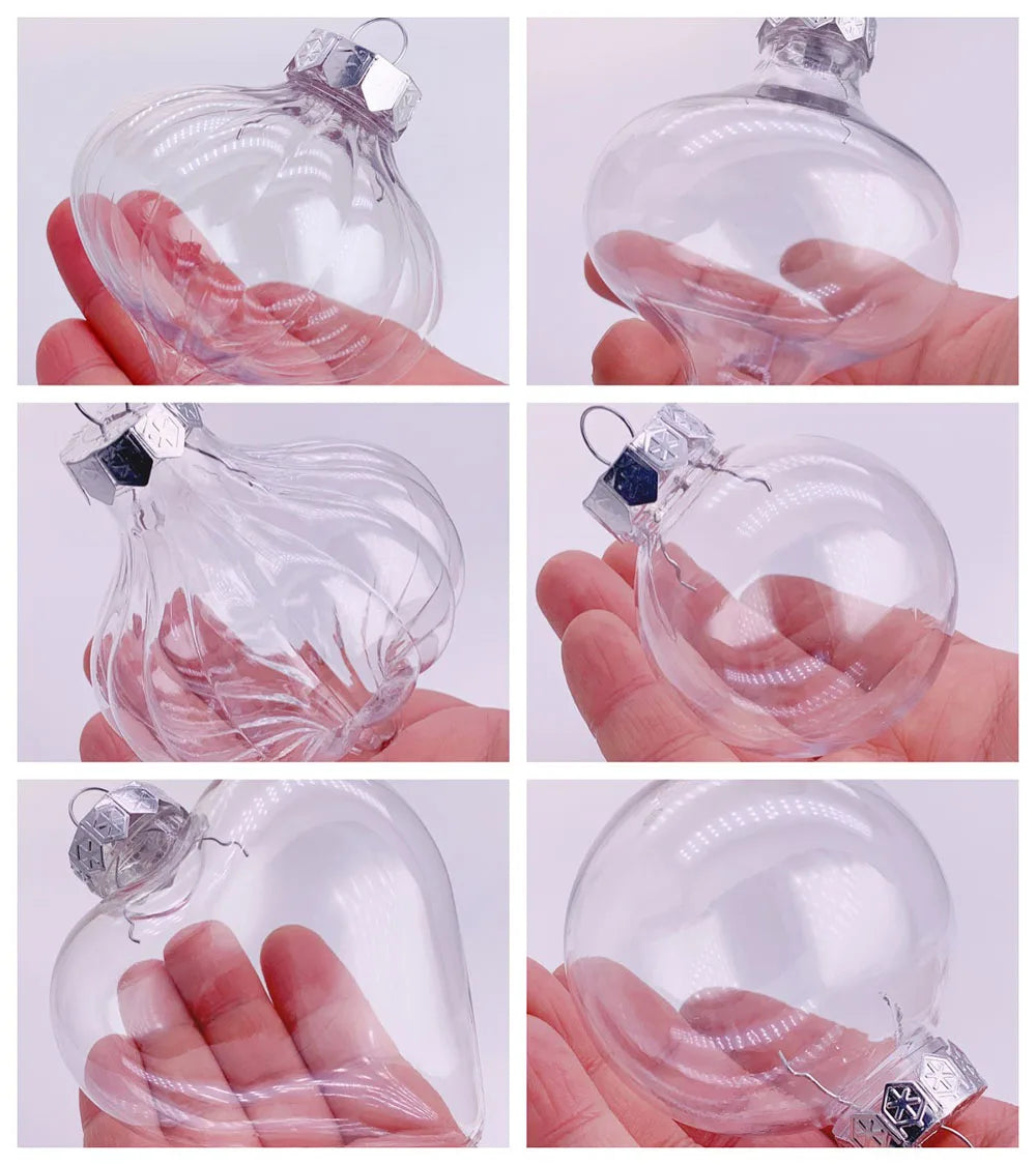 6pcs Transparent Shatterproof Christmas Baubles – 80mm Plastic Ornaments