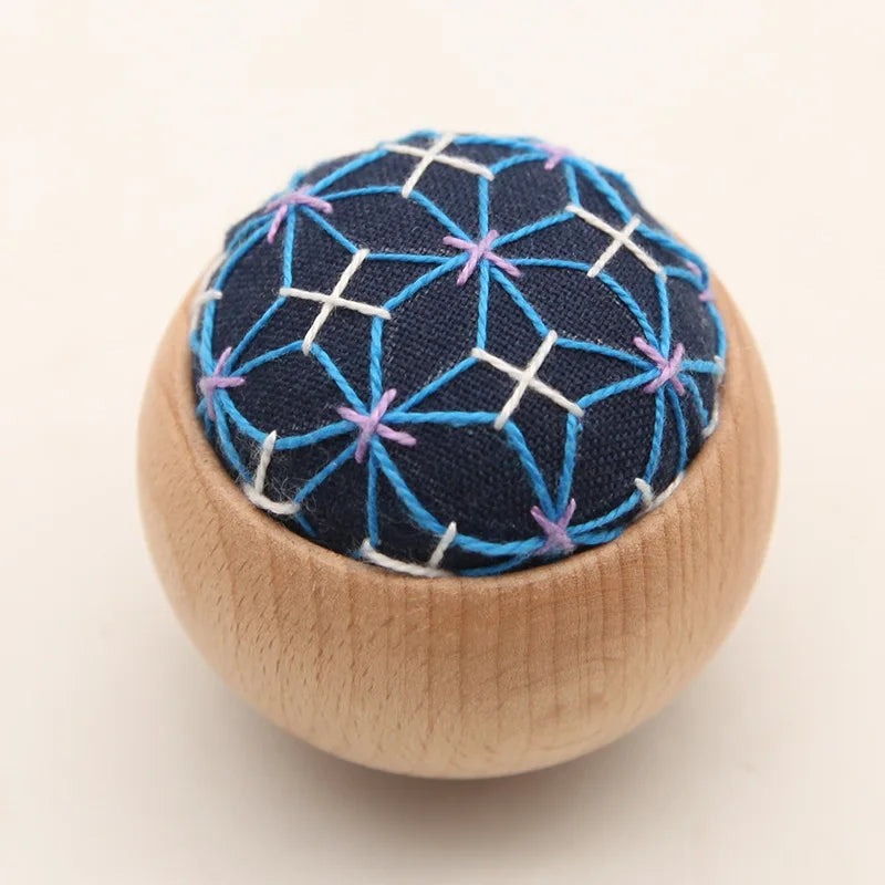 DIY Sashiko Pin Cushion with Wooden Base
