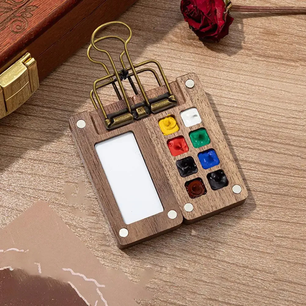 Mini Walnut Wood Watercolor Palette – 15 Grid