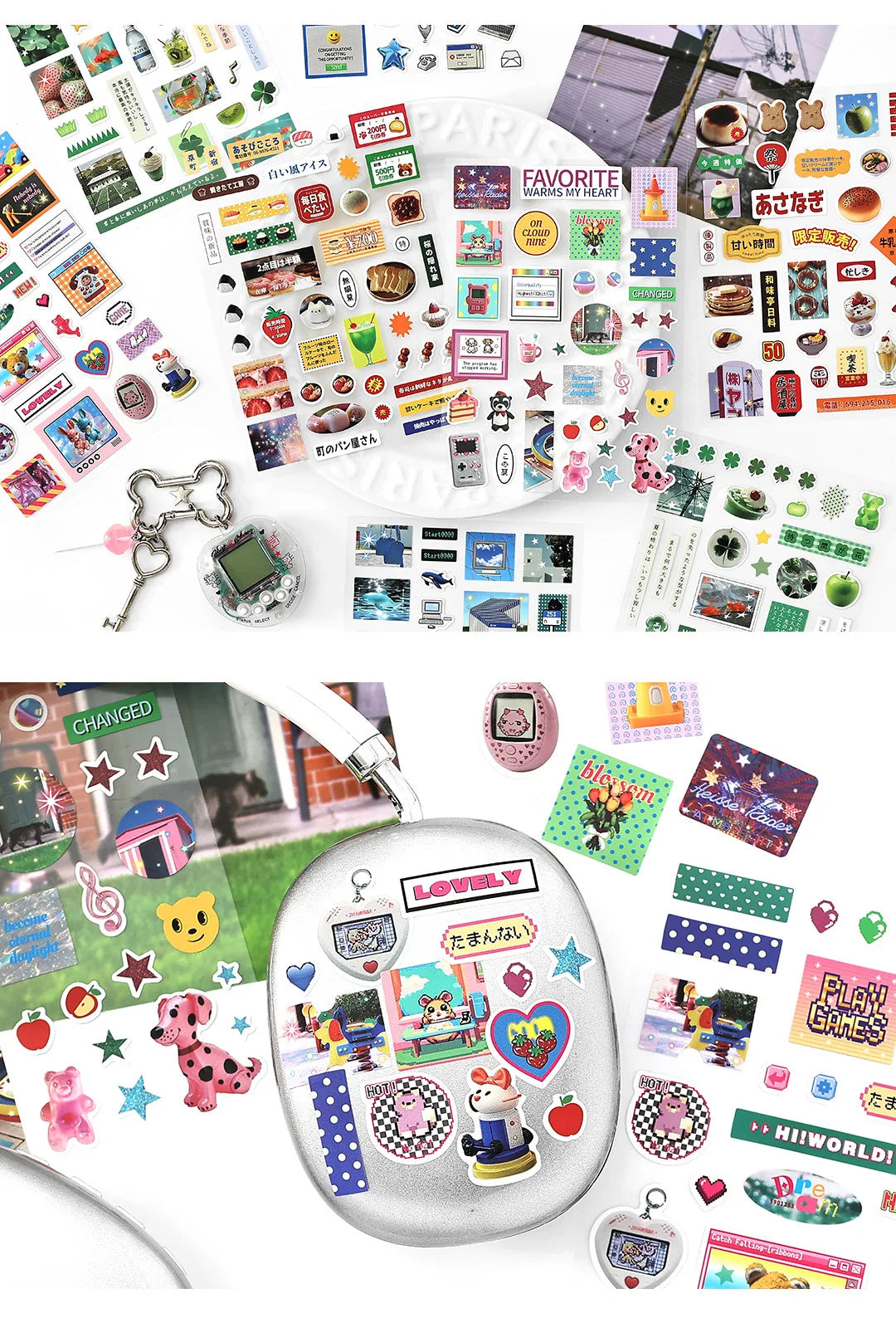 Retro Japanese Cartoon Stickers – 2-Sheet Lucky Clover Anime Kawaii Set