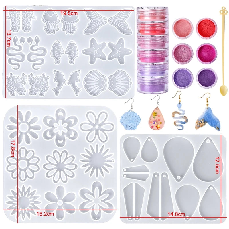 16-Style Epoxy Resin Mold Kit – Silicone Jewelry Casting Set for DIY Earrings