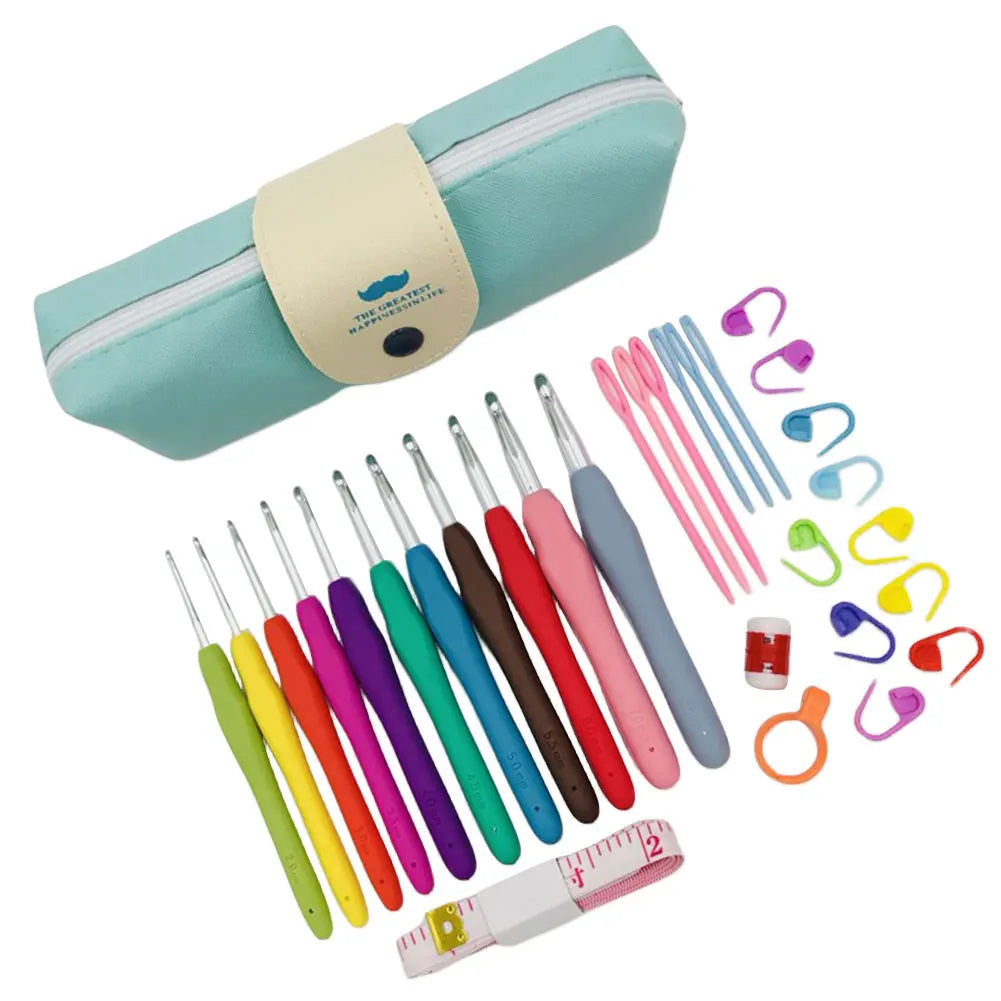 Crochet Hook Kit with Storage Bag Soft Handle Aluminum Needles