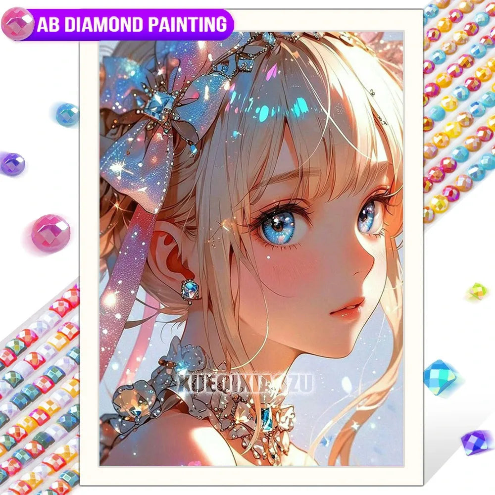 Anime Girl Diamond Painting Kit – AB Rhinestone Mosaic Embroidery Art DIY Craft