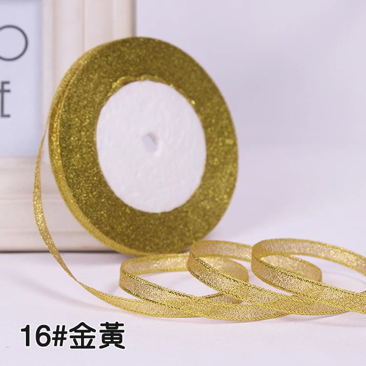 25Y 6mm Glitter Silk Satin Ribbon – Silver/Gold