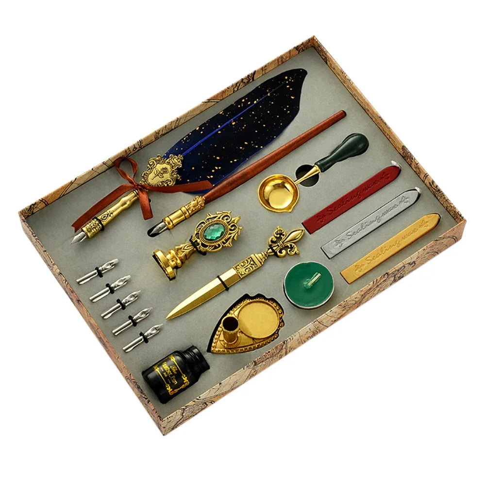 Retro Feather Pen Writing Ink Set