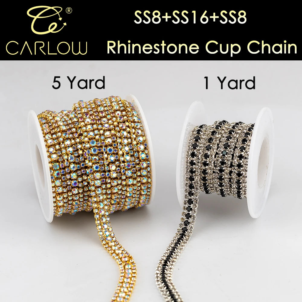 CARLOW AAAAA 3-Row Rhinestone Cup Chain – Gold Base