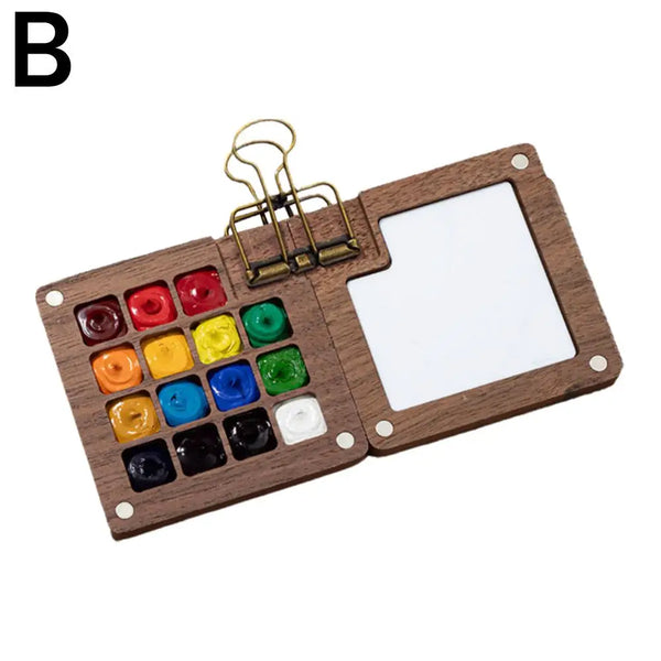 Mini Walnut Wood Watercolor Palette – 15 Grid