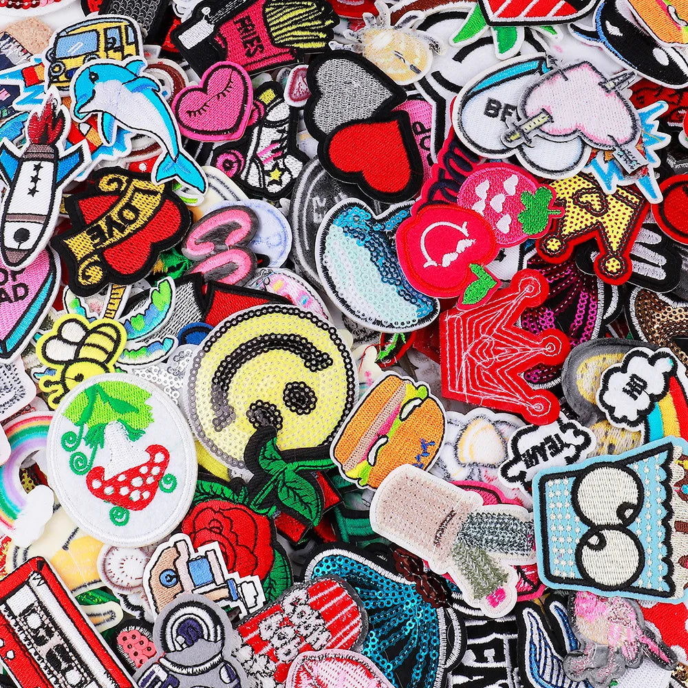 Random Mix Embroidered Iron-On Patches – DIY Clothing & Jeans Applique