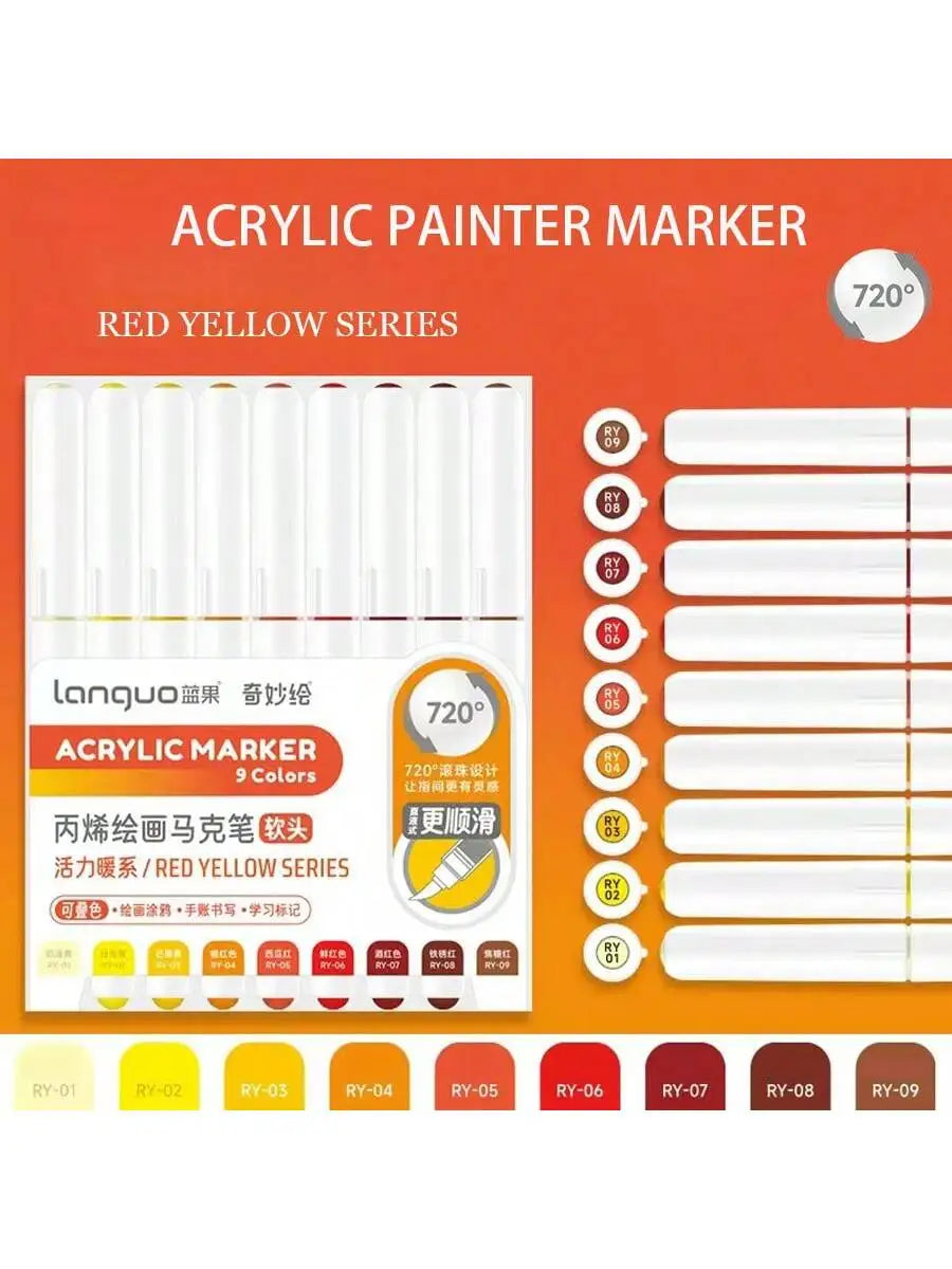Acrylic Marker Pen Set – 9PCS Soft Brush DIY Paint Art Markers for Students