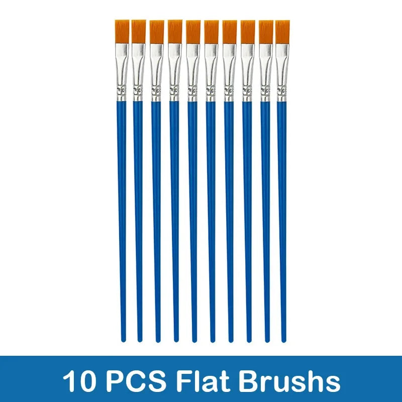 Nylon Hair Paint Brushes – Round & Flat Brush Set for Oil, Acrylic & Watercolor