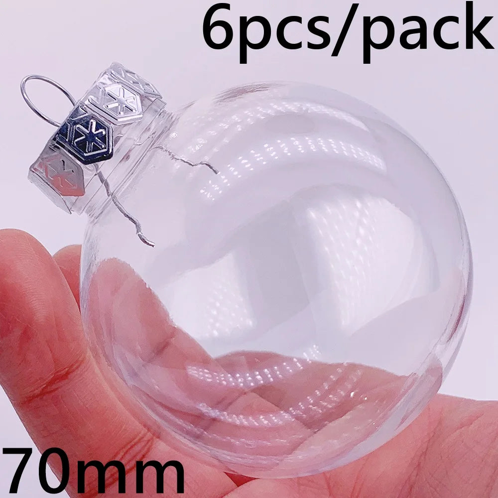 6pcs Transparent Shatterproof Christmas Baubles – 80mm Plastic Ornaments