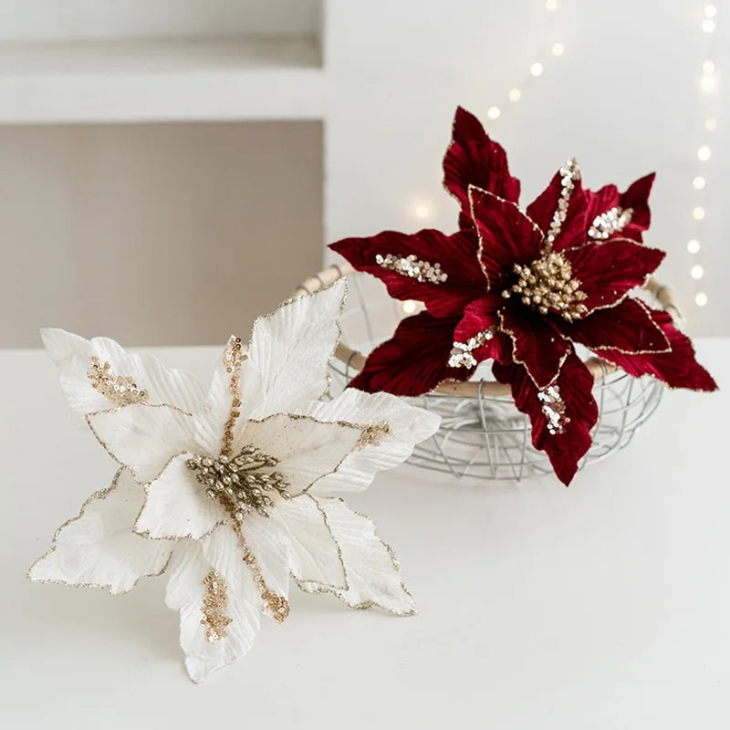 Large Glitter Velvet Christmas Flower – 26CM Artificial Ornament for Tree & Home Décor