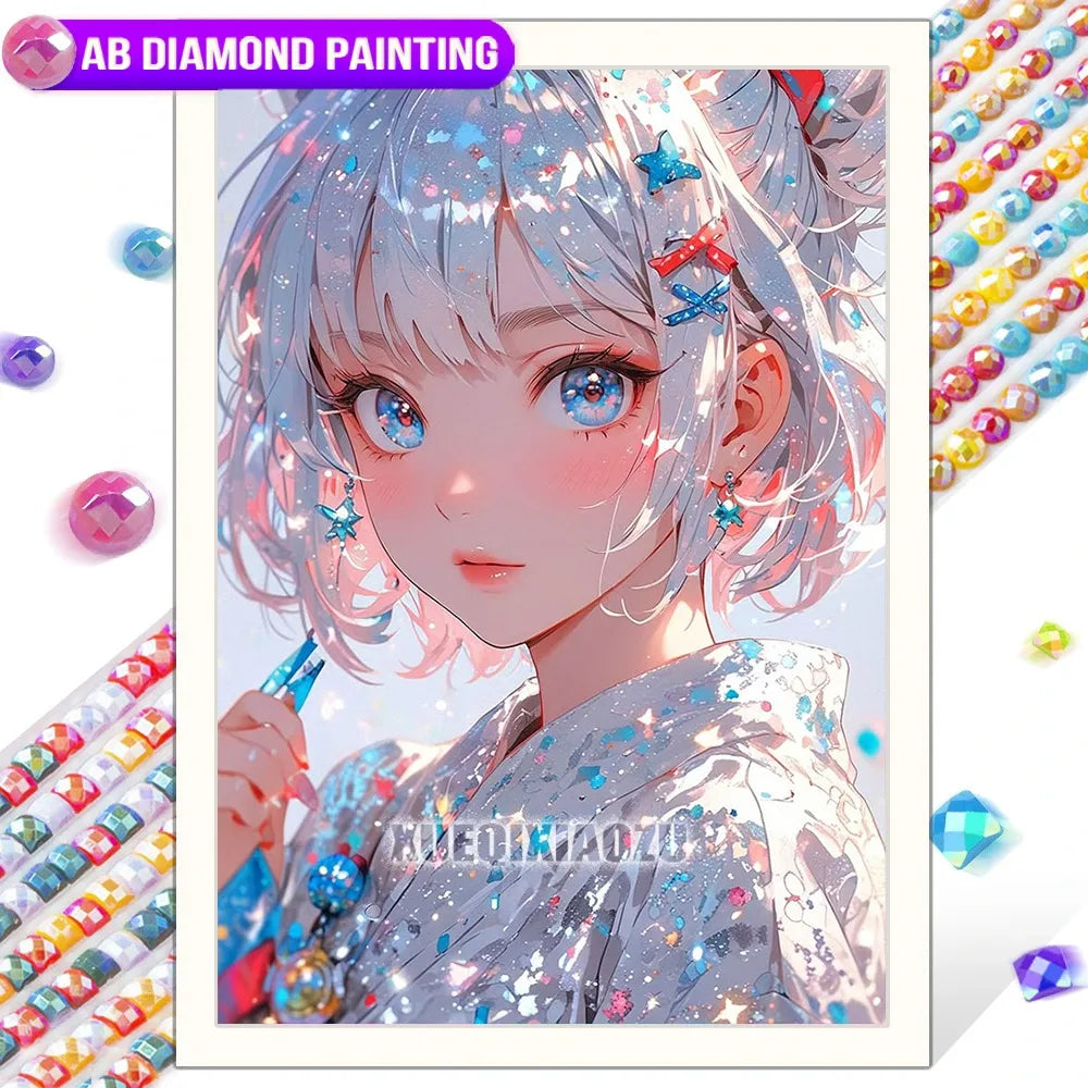 Anime Girl Diamond Painting Kit – AB Rhinestone Mosaic Embroidery Art DIY Craft