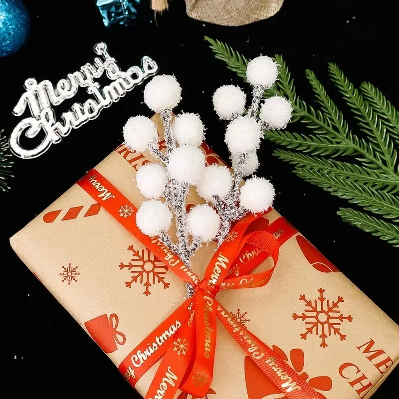 Snow-Tipped White Berry Branches – Artificial Christmas Stems for Wreaths & Décor (5/50PCS)