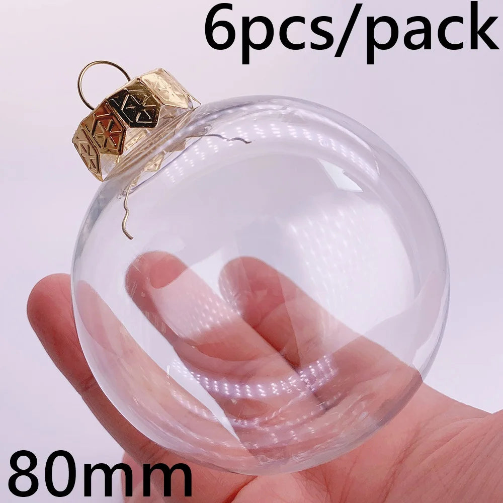6pcs Transparent Shatterproof Christmas Baubles – 80mm Plastic Ornaments