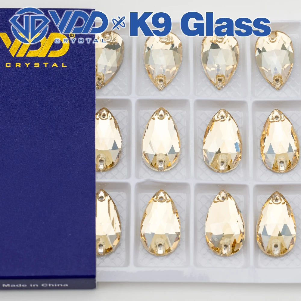 VDD Pear-Shaped K9 Glass Sew-On Rhinestones – Multicolor Crystal Stones