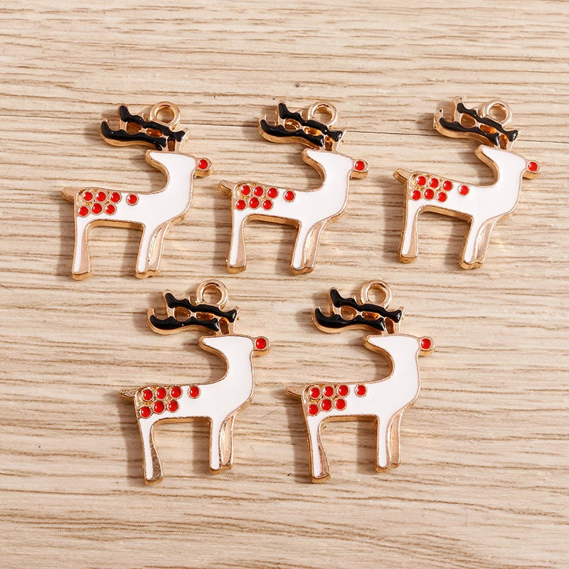 Christmas Enamel Charms – 10PCS Deer, Santa, Tree & Bell Pendants for DIY Jewelry