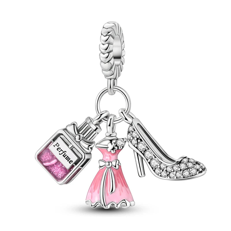 925 Sterling Silver Pink Ballet Girl Pendant – DIY Jewelry Charm for Bracelet & Necklace