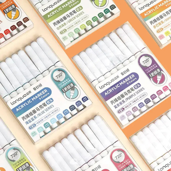 Acrylic Marker Pen Set – 9PCS Soft Brush DIY Paint Art Markers for Students