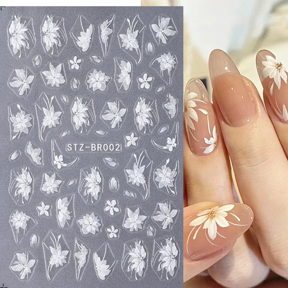 3D White Flower Nail Art Stickers – Cute Floral DIY Nail Decals