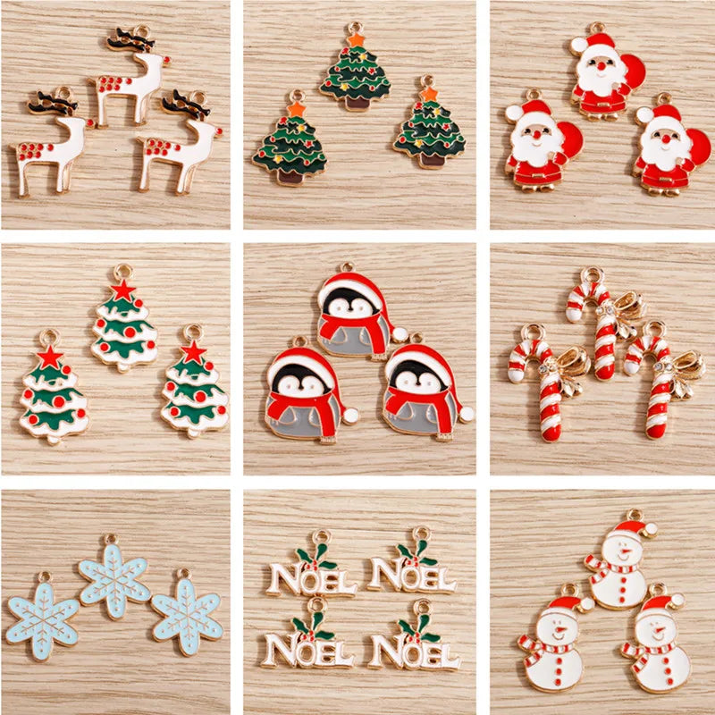 Christmas Enamel Charms – 10PCS Deer, Santa, Tree & Bell Pendants for DIY Jewelry